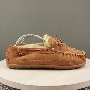 LL Bean Slippers Womens 7.5 Brown Suede Shearling Lined Indoor Outdoor Cozy Warm